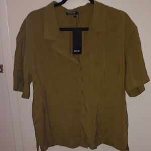 Nasty Gal Olive Button-Down Shirt